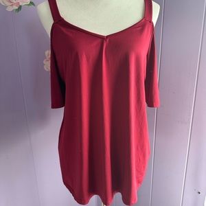 SHEIN Red Shoulder Strap Short Sleeve Top Size OXL